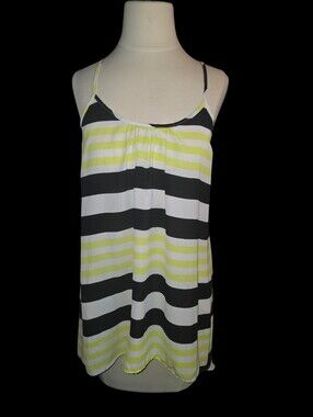 7/2/36. Womens Studio Y Black, White & Yellow Striped Spaghetti Strap Tank